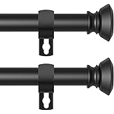 Black Curtain Rods for Windows 48 to 84 Inch, Max 90 Inch, 2 Pack 5/8 Inch Diameter Adjustable Curtain Rod Set, Decorative Cu