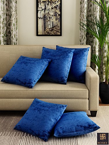 ROMEE Soft Velvet Febric Solid Plain Cushion Covers 16x16 inch, Set of 5 - Royal Blue