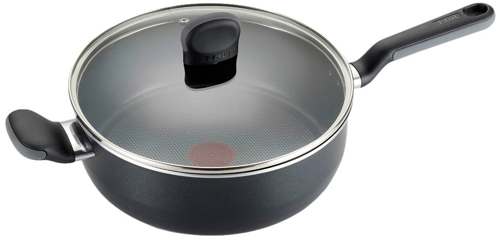 T-fal A68833 Soft Sides Nonstick Thermo-Spot Dishwasher Safe Oven Safe Saute Pan/Jumbo Cooker Cookware, 4.2-Quart, Black