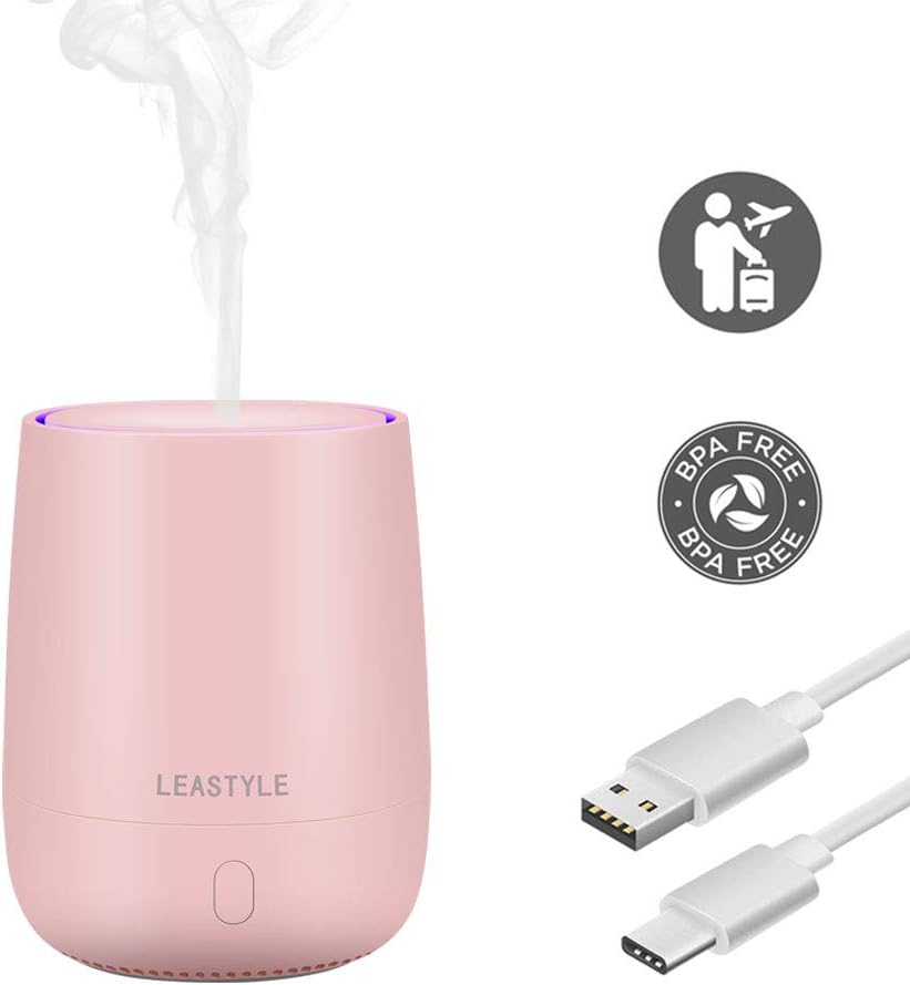 LEASTYLE Essential Oil Diffuser 120ml Portable Mini Aromatherapy Diffusers Cool Mist Vaporizer Humidifier with USB 7 LED Light Color Waterless Auto Shut-off for Girls Home Office Bedroom Travel …