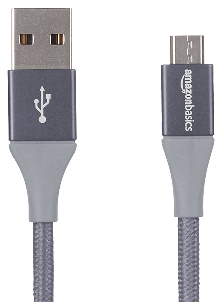 AmazonBasics Double Braided Nylon USB 2.0 A to Micro B Cable | 3 Feet, Dark Grey