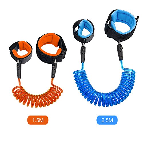 Blisstime Anti Lost Wrist Link Wrist Link for Toddlers, Babies & Kids [Pack of 2] 1.5M (Orange) & 2.5M (Blue)