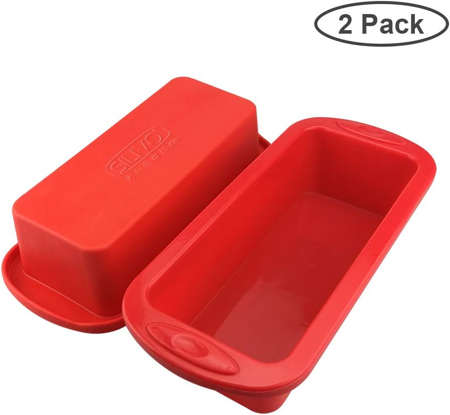 Silicone Bread and Loaf Pans - Set of 2 - SILIVO Non-Stick Silicone Baking Mold for Homemade Cakes, Breads, Meatloaf and Quiche - 8.9"x3.7"x2.4"