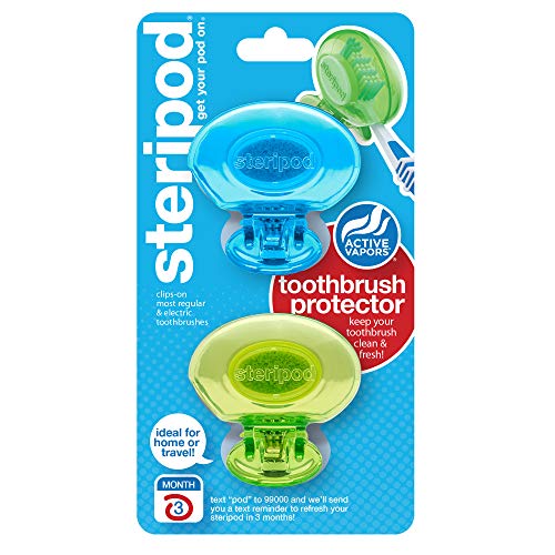 Steripod Clip-on Toothbrush Protector (2 Count) - Colors May Vary