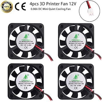 MakerFocus 4pcs 3D Printer Fan 12V, 40mm 12 Volt Fan 0.08A DC Mini Quiet Cooling Fan 40X40X10mm with 28cm Cable for 3D Printer, DVR and Other Small Appliances Series Repair Replacement