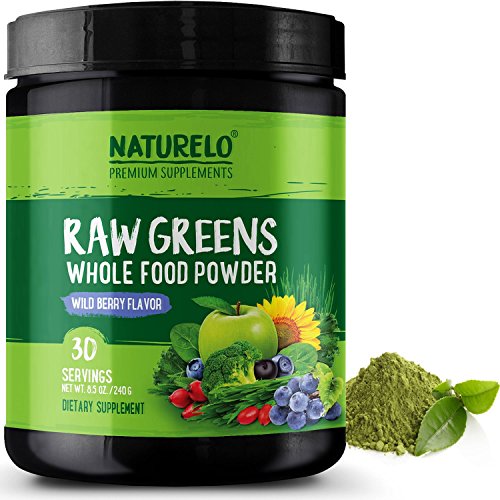 NATURELO Raw Greens Superfood Powder - Best Supplement to Boost Energy, Detox, Enhance Health - Organic Spirulina & Wheat Grass - Whole Food Vitamins from Fruit & Vegetable Extracts - 30 Servings