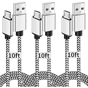 Micro USB Cable, 10ft 3 Pack Extra Long Charging Cord Nylon Braided High Speed Durable Fast Charging USB Charger Android Cable for Samsung Galaxy S7 Edge S6 S5,Android Phone,LG G4,HTC