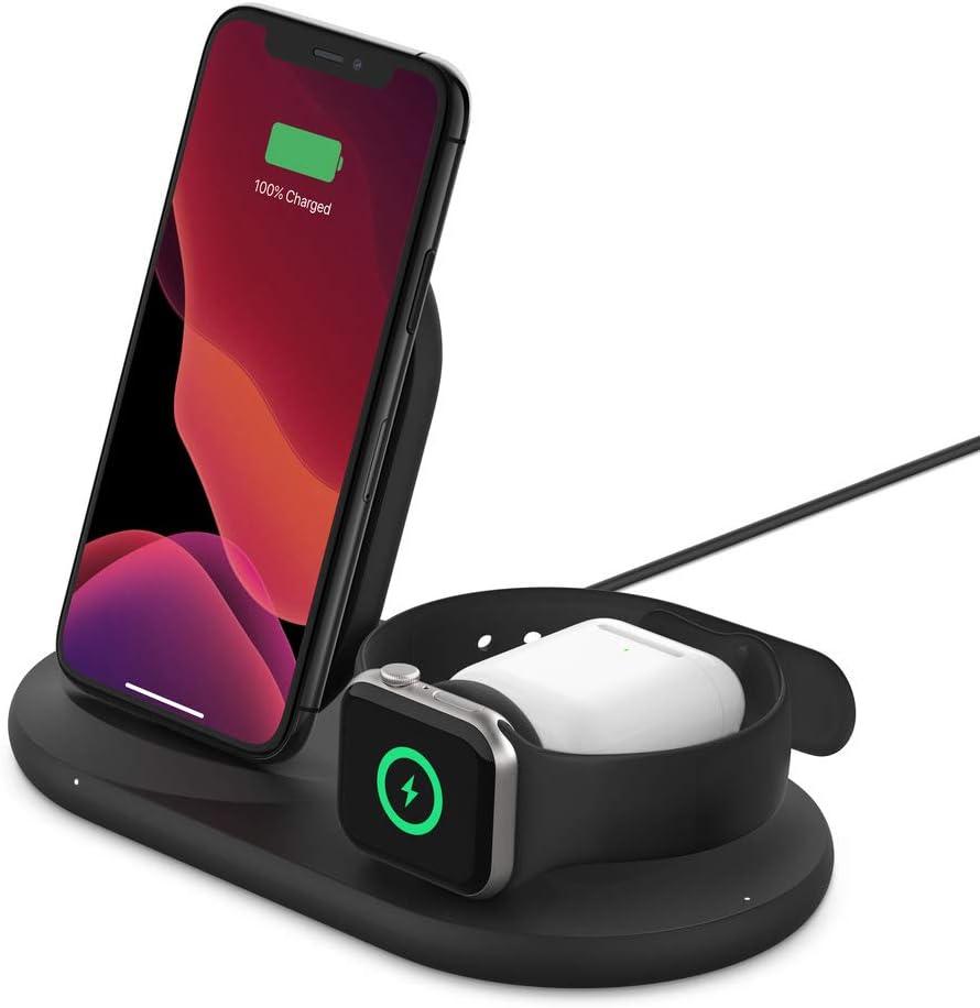 Belkin 3-in-1 Wireless Charger (Wireless Charging Station for iPhone, Apple Watch, AirPods) Wireless Charging Dock, iPhone Charging Dock, Apple Watch Charging Stand