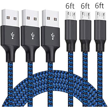 Micro USB Cable, 3Pack 6FT Android Charger Cord Long Nylon Braided Sync and Fast Charging Cables Compatible Samsung Galaxy S6 S7 Edge, Kindle, Android & Windows Smartphones, Xbox, PS4 and More-Blue