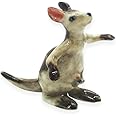 WitnyStore Tiny 1¼" High Looking Up Mom with Baby in Pouch Kangaroo Figurine - Miniature Hand Made Painted Ceramic Figurines 