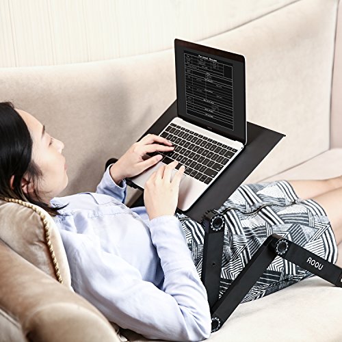 AOOU Cool Desk Laptop Stand for Bed and Sofa, Cozy Desk Portable Adjustable Laptop Table Stand Up/Sitting with 2 CPU Cooling Fans and Mouse Pad