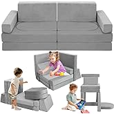 Frxeyaliz Modular Kids Play Couch Convertible Building Fort Sofa and Cushion 10Pcs Child DIY Floor Sofa for Sleeping Playroom