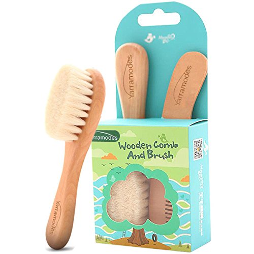 Baby Goat Hair Brush and Comb Set for Newborns & Toddlers Eco-Friendly Safe Brush for Cradle Cap Natural Wooden Comb…