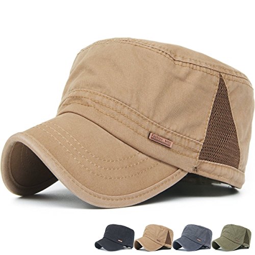 REDSHARKS Cadet Cap Military Army Flat Top Hat Adjustable Washed Cotton