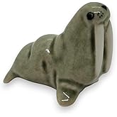 WitnyStore ¾" Tall Grey Walrus Figurines - Collectible Tiny Animal Art Pottery - Miniature Dollhouse and Replica Porcelain Ta