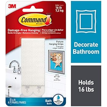 Command 3M Large Picture and Frame Hanging Strips, White-Bath, 4 Pairs