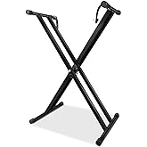 LETSROCK Adjustable Keyboard Stand, Heavy-Duty Double-X Piano Stand with Locking Straps for 61 76 88 Keys