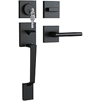 Ohuhu Front Door Lock Set, Heavy Duty Upgraded Front Door Handle Black Locksets with Deadbolt - Entry Exterior Door Handle Se