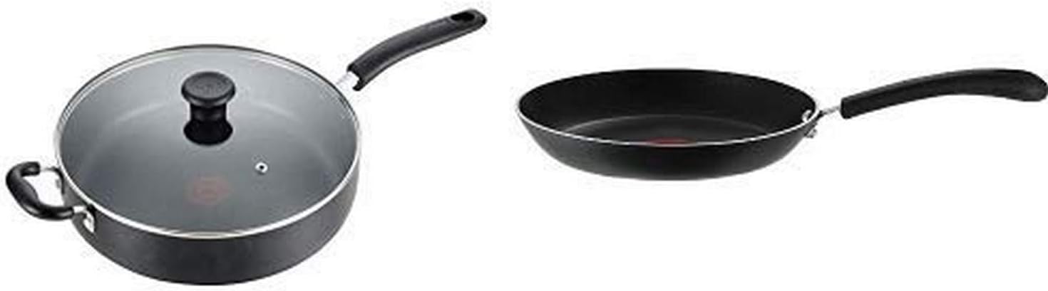 T-fal B36290 Specialty Nonstick 5 Qt. Jumbo Cooker Sauté Pan with Glass Lid, Black AND T-fal 2100086427 E93805 Professional Total Nonstick Thermo-Spot Heat Indicator Fry Pan, 10.25-Inch, Black