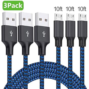 Micro USB Cable, 3Pack 10FT Android Charger Cable Long Nylon Braided Sync and Fast Charging Cord Compatible Samsung Galaxy S7 S6 Edge, Kindle, Android Smartphones, PS4, Xbox, Tablets and More