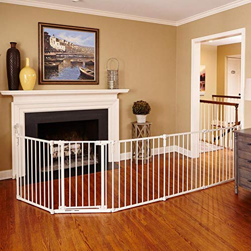 Toddleroo by North States 3 in 1 Metal Superyard: 151″ long extra wide baby gate, barrier or play yard. Hardware or freestanding, 6 panels, 10 sq.ft. enclosure (30″ tall, Taupe)