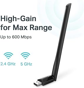 TP-Link USB Wifi Adapter for PC AC600Mbps Wireless Network Adapter for Desktop with 2.4GHz/5GHz High Gain Dual Band 5dBi Antenna, Supports Windows 10/8.1/8/7/XP, Mac OS 10.9-10.14 (Archer T2U Plus)