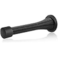 HOMOTEK 12 Pack Black Spring Door Stops,3-1/8" Heavy Duty - Flexible Door Stopper with Low Mounted Black Rubber Bumper Tips