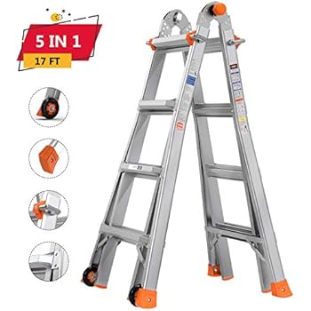 TACKLIFE Multi-Use Ladder, 17ft, 300lb Max Duty, Rivet Link, Spring Loaded 