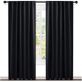 NICETOWN Halloween Black Blackout Living Room Curtains 84 inches Long, Black Out Curtain Panels for Bedroom - (Black Color) W