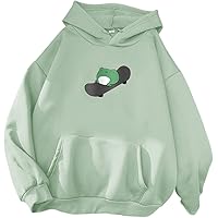 AoMoon Women's Cute Sweatshirts Long Sleeve Hoodie Skateboarding Frog Printed Fleece Hooded Pullover Top