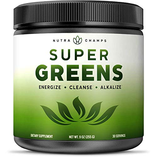 Super Greens Powder Premium Superfood - 20+ Organic Green Veggie Whole Foods - Wheat Grass, Spirulina, Chlorella & More - Antioxidant, Digestive Enzyme & Probiotic Blends | Vegan Juice Supplement