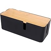 Changsuo Cable Management Box with Bamboo Lid Small Cable Organizer Box for Extension Cord Power Stripe Surge Protector Wire 