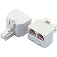 Two Way Telephone Splitter, RFAdapter RJ11 6P4C Wall Jack Plug 1 to 2 Modular Adapter Converter