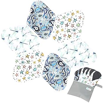 7pcs Set 1 pc Bonus Free Mini Wet Bag +6pcs Absorbent Reusable Sanitary Pads/Washable Bamboo Cloth Menstrual Pads (L,Elegant)