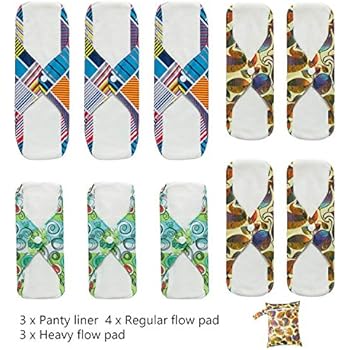 Angelhood 10 Pcs Reusable Sanitary Pads | Washable Cloth Menstrual Pads | Bamboo Sanitary Napkins | Panty Liners with Waterproof Bag for Comfort and Support (3×S,4×M,3×L)