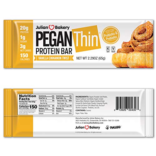 Pegan® Protein Bar (Vanilla Cinn Roll) 12 Bars (20g Organic Plant Protein) (3 Net Carbs 1g Sugar) VeganⓋ