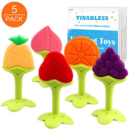 Teething Toys (5 Pack) - Tinabless Infant Teething Keys Set, BPA-Free, Natural Organic Freezer Safe for Infants and Toddlers, Silicone Baby Teethers