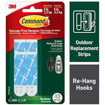 Command Outdoor Refill Strips, 4 medium, 2 large strips, Re-Hang Outdoor Hooks (17615AW-ES)