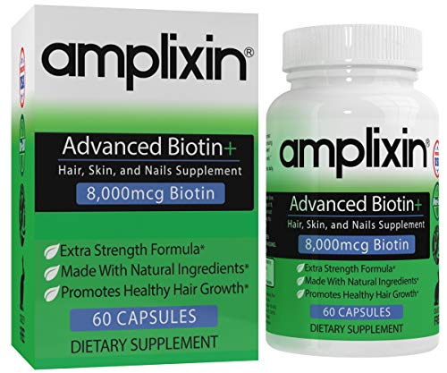 Amplixin Advanced+ Biotin Supplement - Hair Vitamins for Faster Hair Growth, Stronger Nails & Clearer Skin - Hair Loss Prevention & Nail Strengthener Product for Men & Women - 60 Capsules