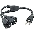 Cablelera Power Cord Extension and Splitter, NEMA 5-15P to NEMA 5-15R x 2, 16 AWG, 13A, 125V (ZWACPQAG-14) Black