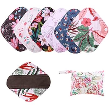 Simfamily 7 Pieces Set Including 1 Piece Mini Wet Bag +6 Pieces 8 Inch Charcoal Bamboo Panty Liner Mama Cloth Menstrual Pads Reusable Sanitary Pads