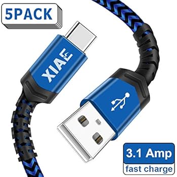 USB C Cable,XIAE 5Pack (3/3/6/6/10FT) USB-A to Type C Nylon Braided Fast Charging Cable Aluminum Housing Compatible with Samsung Galaxy S10 S9 Note 9 8 S8 Plus,LG V30 V20 G6,Huawei P30/P20-Navy&Blue