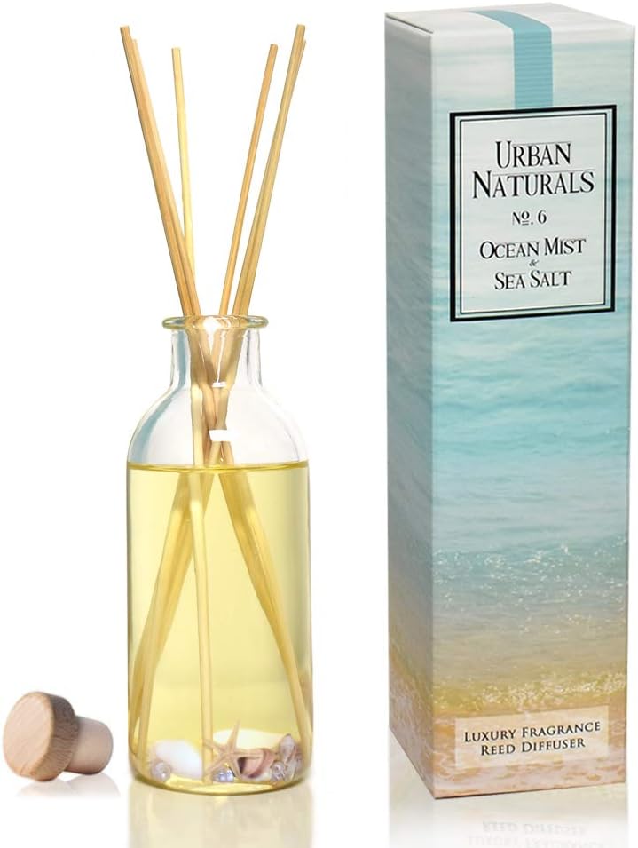 Urban Naturals Reed Diffuser Set | Made with Essential Oils & Real Botanicals | Decorative Air Freshener for Large Rooms | Beautiful Home Décor Makes a Great Gift (Ocean Mist & Sea Salt)