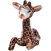 WitnyStore Tiny 1" High Brown Sitting Baby Giraffe Figurine - Miniature Hand Made Painted Ceramic Tropical Savanna Africa Wil