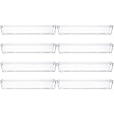 Backerysupply Clear Plastic Drawer Organizer Tray for Vanity Cabinet (12”×3”×2”，Set of 8),Storage Tray for Makeup, Kitchen Ut