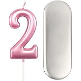 2nd Birthday Candle Two Years Pink Happy Birthday Number 2 Candles for Cake Topper Decoration for Party Kids Adults Numeral 2