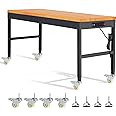 HABUTWAY Height Adjustable Workbench with Wheels 60" x 22" 2000 Lbs Capacity Oak Wood Work Station Heavy-Duty Rolling Work Be