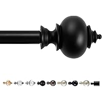 Deconovo Black Curtain Rods for Windows 48 to 84 Inches, Adjustable Decorative Single Window Curtain Rod Set, Curtain Rods 3/