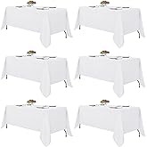 Fitable White Tablecloths for Rectangle Tables, 6 Pack - 70 x 120 Inches - Reusable and Washable Table Clothes for 6-8 Ft Tab