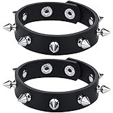 macoking 2 Pack Leather Bracelet Punk Spike Rivet Cuff Metal Studded Black Wristband